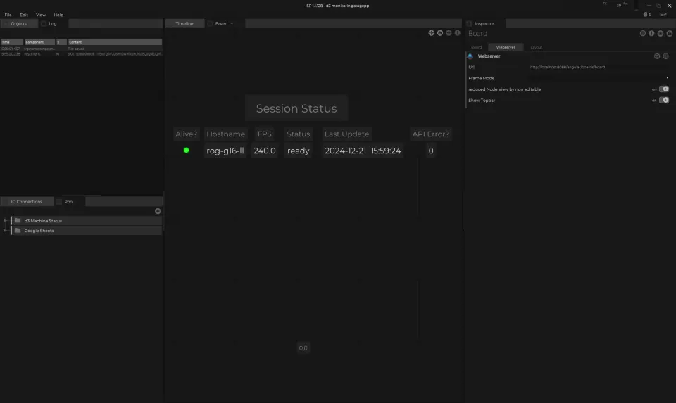  With Stage Precision, I can monitor the disguise session status via API, and lay out the important data in the Board.  