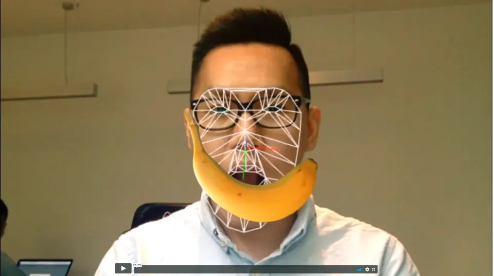 Still from a real-time face-tracking experiment built in TouchDesigner