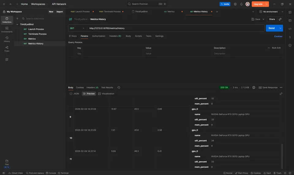  The API call to view system metrics history (up to 12 samples), with the rest of the history can be viewed in log file.  