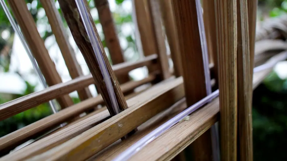 Bamboo² audio-visual art installation, lit and programmed as a bamboo structure