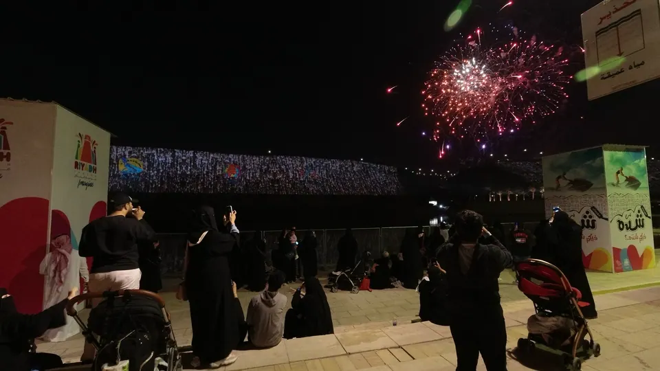 Projection mapping onto a cliff face at Shaddah Festival, Riyadh, run on disguise media servers